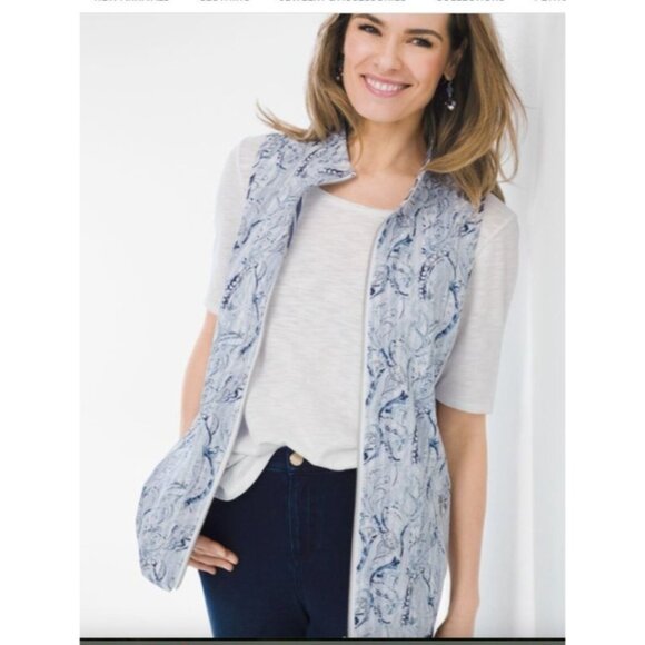 Chicos 3 zenergy Neema Reversible Vest Blue striped paisley womens size XL - Picture 1 of 14
